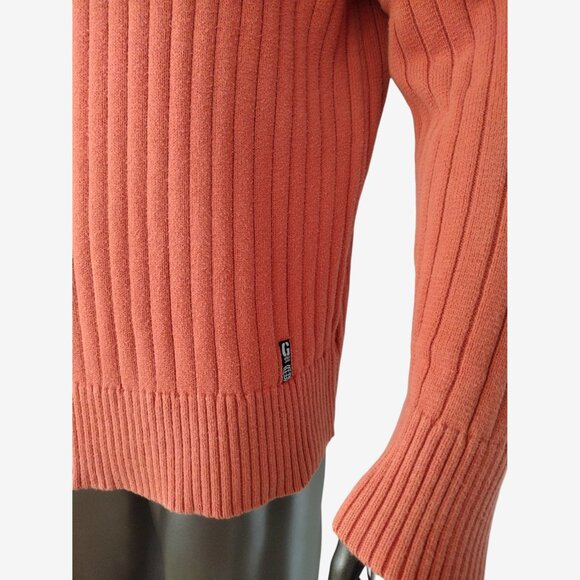 Vintage Y2K Guess Jeans Men's Orange Ribbed Knit V Neck Sweater Size XXL - Picture 7 of 12